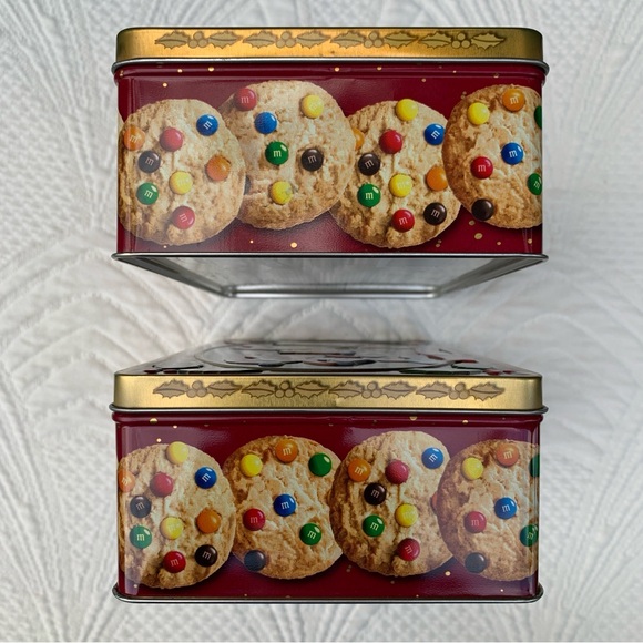 Vintage Lot M&Ms Xmas Christmas Cookie Candy Rectangular Tin Box Canister Contnr - Picture 4 of 11